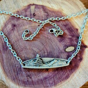Serene Mountain Necklace: Silver-plated pendant and chain. Nature jewelry.